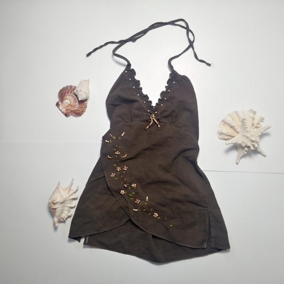 🌈3/$30 Brown halter top with beading accents - Picture 2 of 2